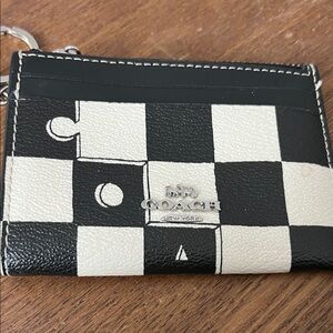 Coach Black & White Checkerboard Card Case with Keyring